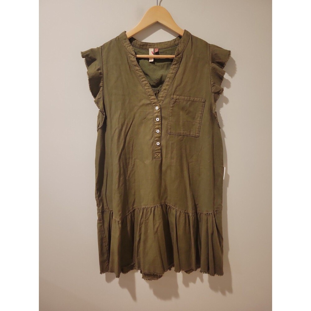 NWT Anthropologie Pilcro Flounced Tunic Mini Dress Moss Green Size Medium Boho - Picture 2 of 9